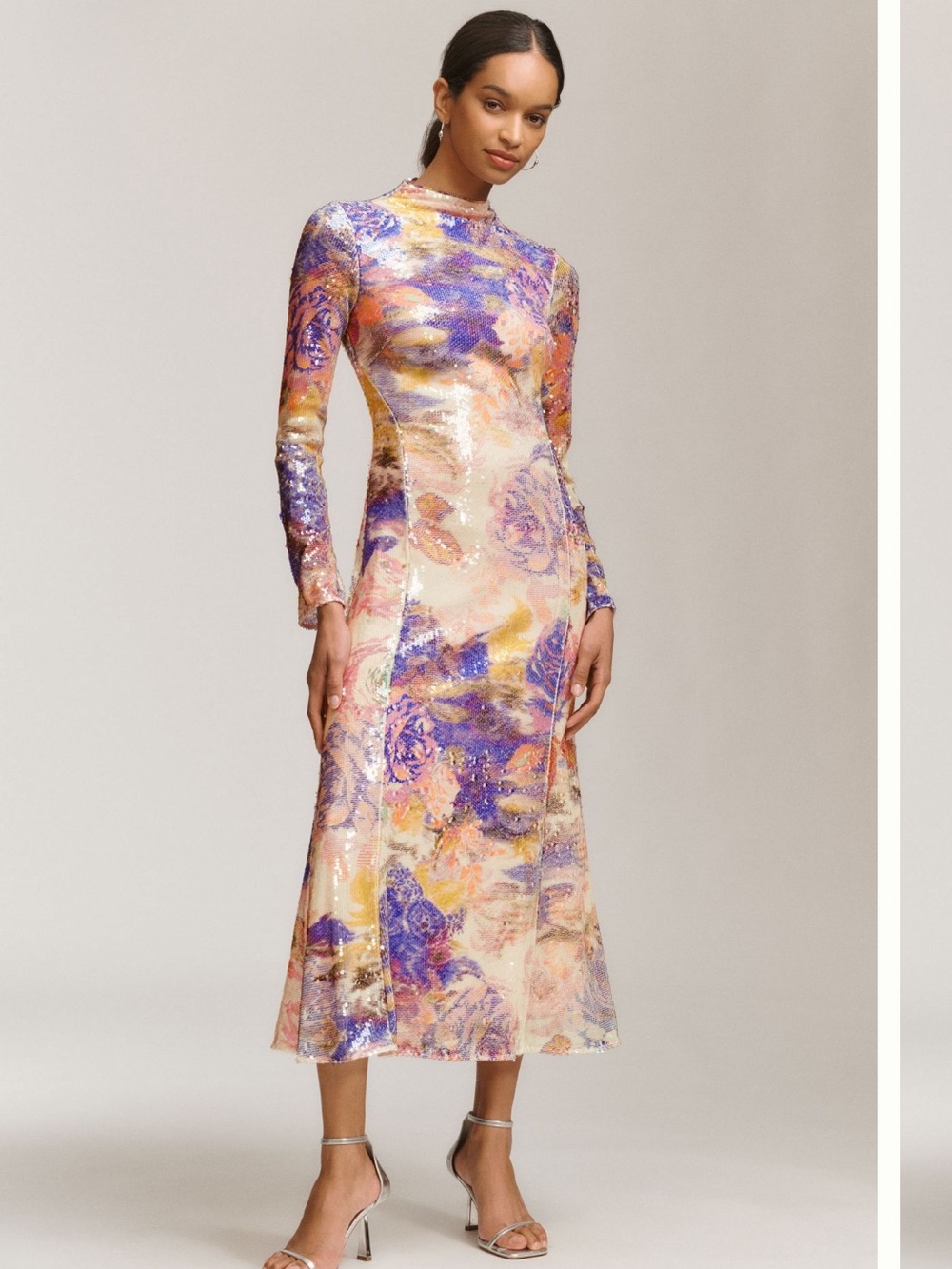 BHLDN sequin mock-neck long-sleeve dress
